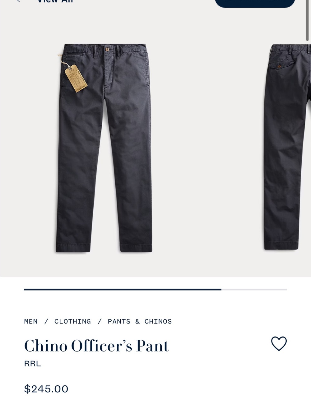 Ralph Lauren Double RL Navy Cotton Chinos 34 x 32